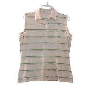 NIKE Golf shirt womens size Large, collared, sleeveless, white with stripes